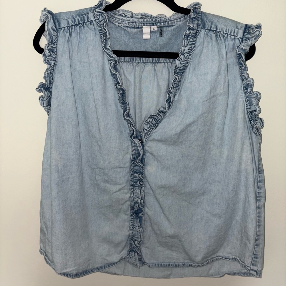 Elan Sky Blue Ruffled Top